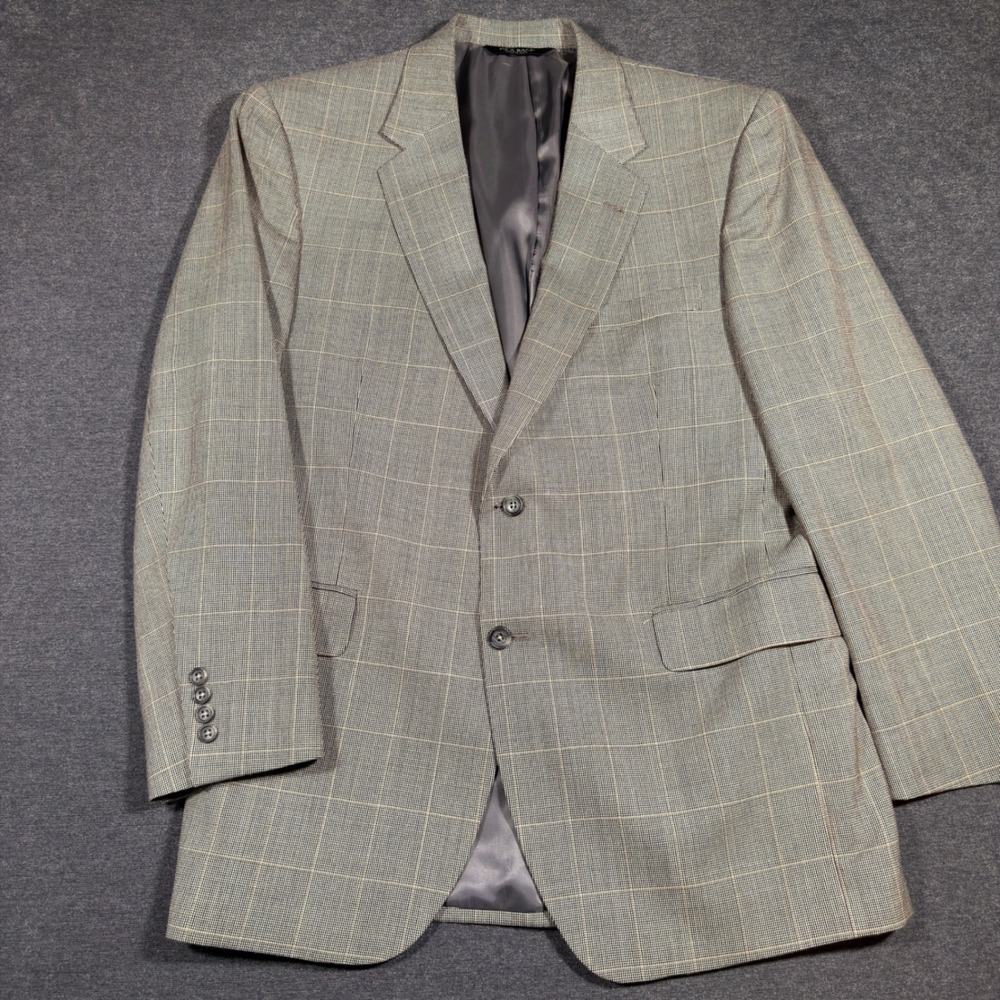 Jos. A. Bank Blazer Mens 43R Gray Plaid Silk Wool Sport Coat Windowpane Summer